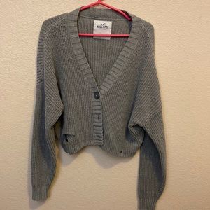 Hollister Cropped Knit Cardigan Grey